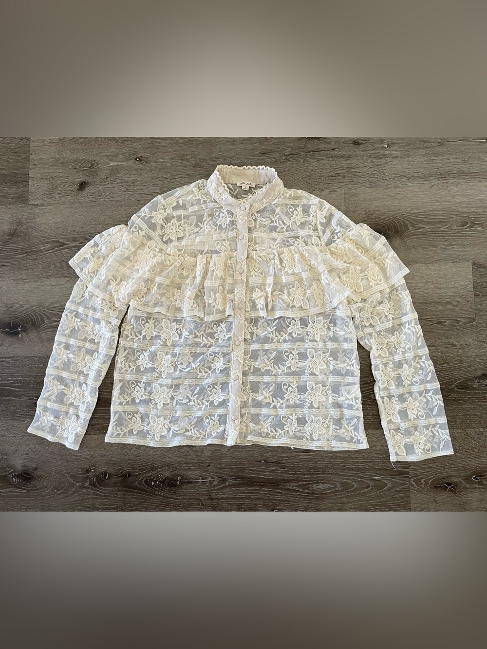 Ultra Pink Lace Overlay Top XL cream gothic whimsy fairy